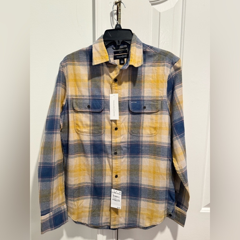 Treasure & Bond Yellow and Blue Plaid Shirt